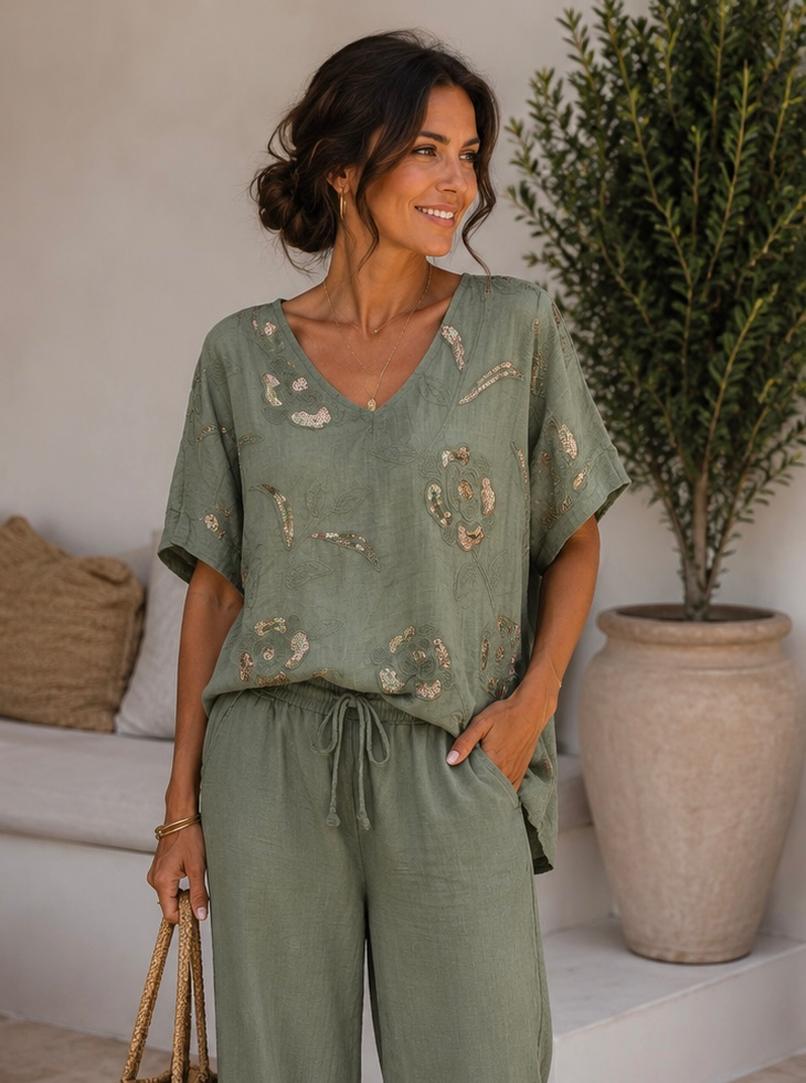 Blouse Agathe en lin - kaki