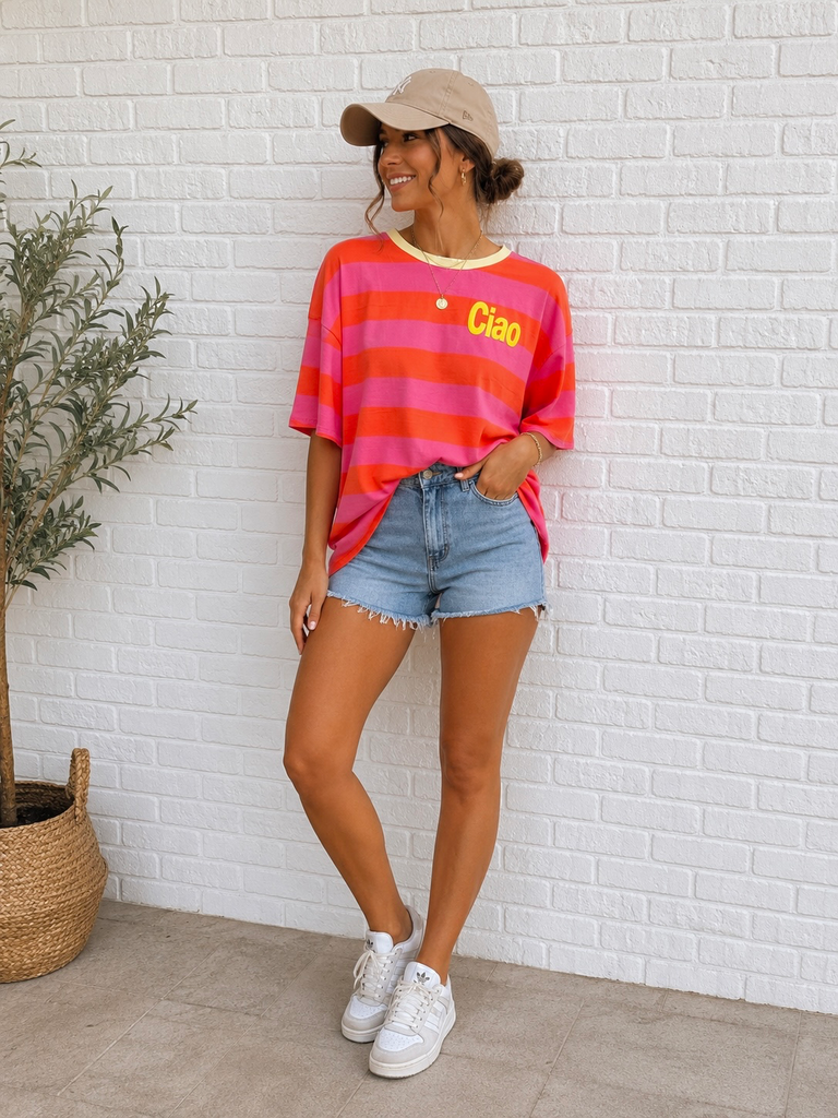 T-shirt Ciao - Orange et rose