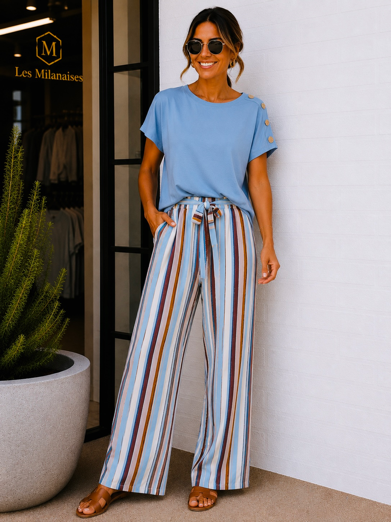 Pantalon ligné - bleu