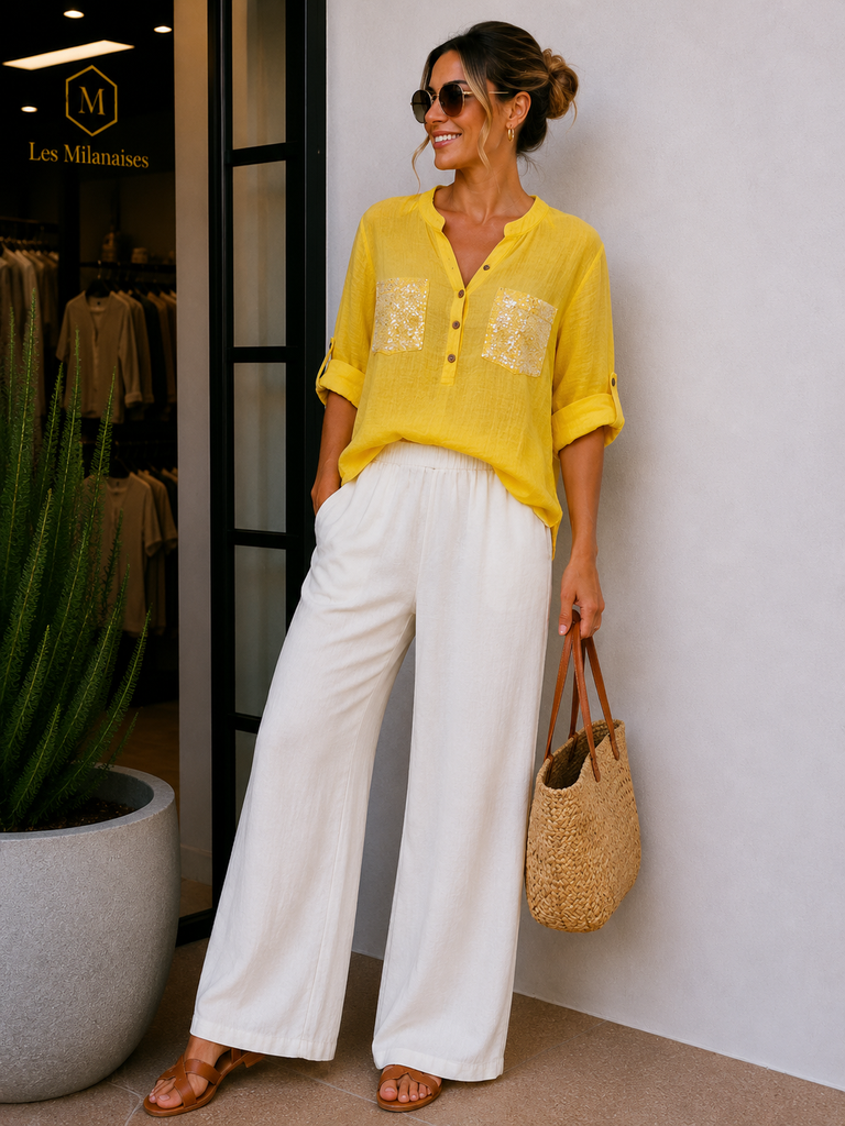 Chemise Huguette en lin - jaune