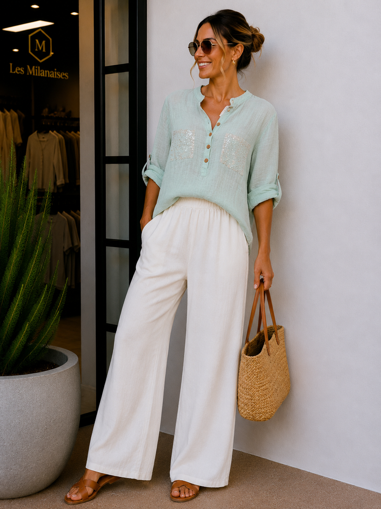 Chemise Huguette en lin - vert d’eau