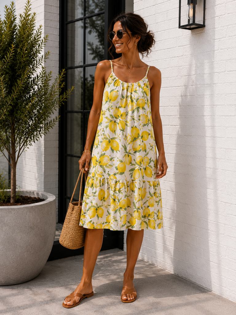 Robe citron en gaz de coton