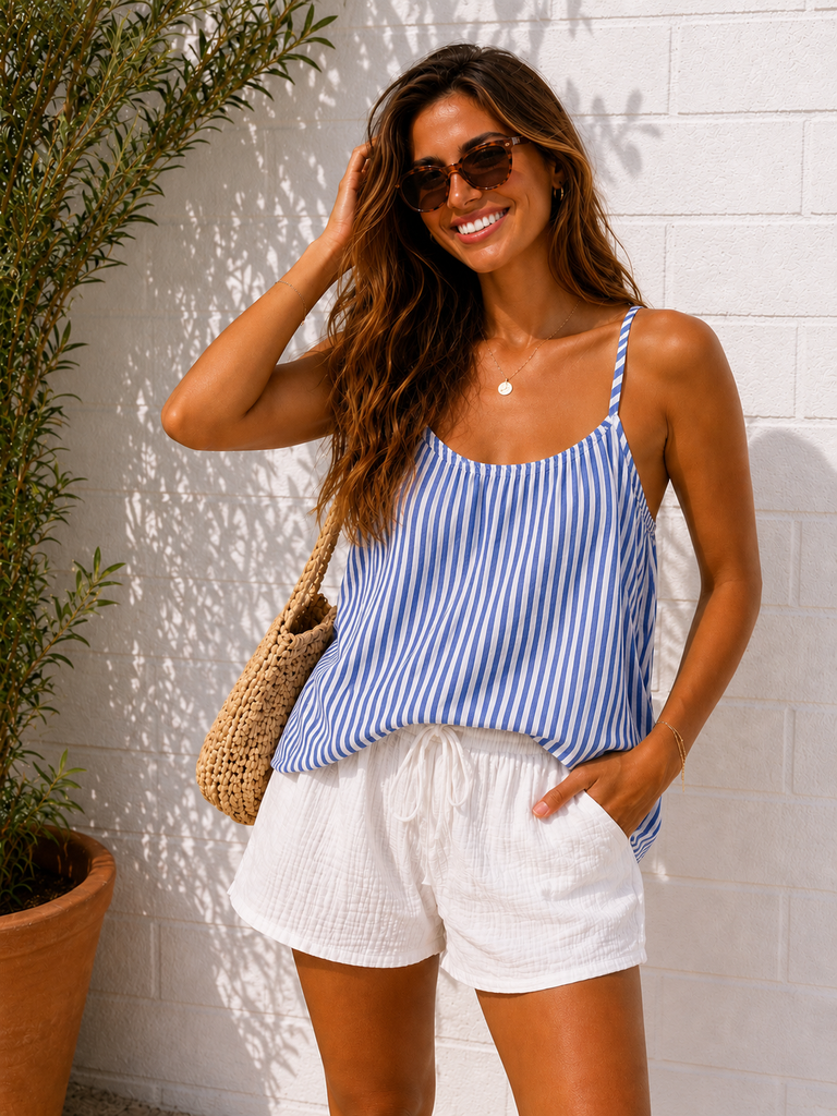 Top Laly en gaz de coton - bleue