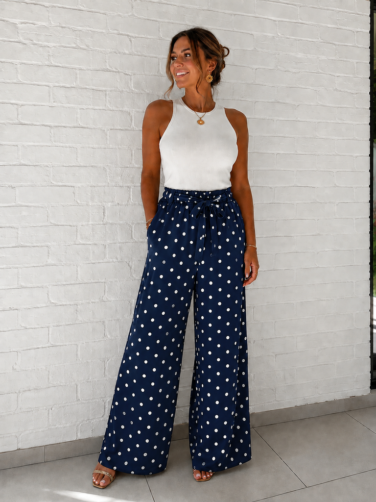 Pantalon à pois - bleu marine