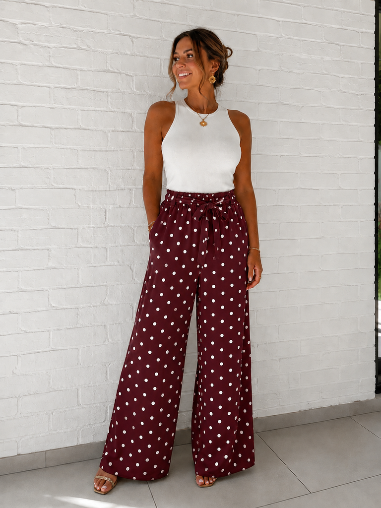 Pantalon à pois - bordeaux