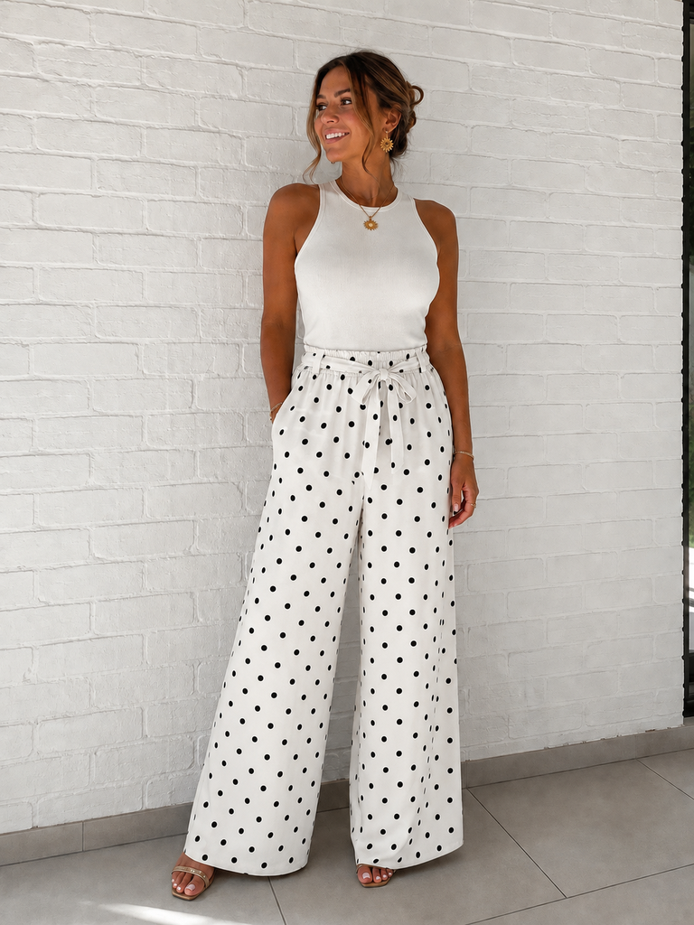 Pantalon à pois - blanc
