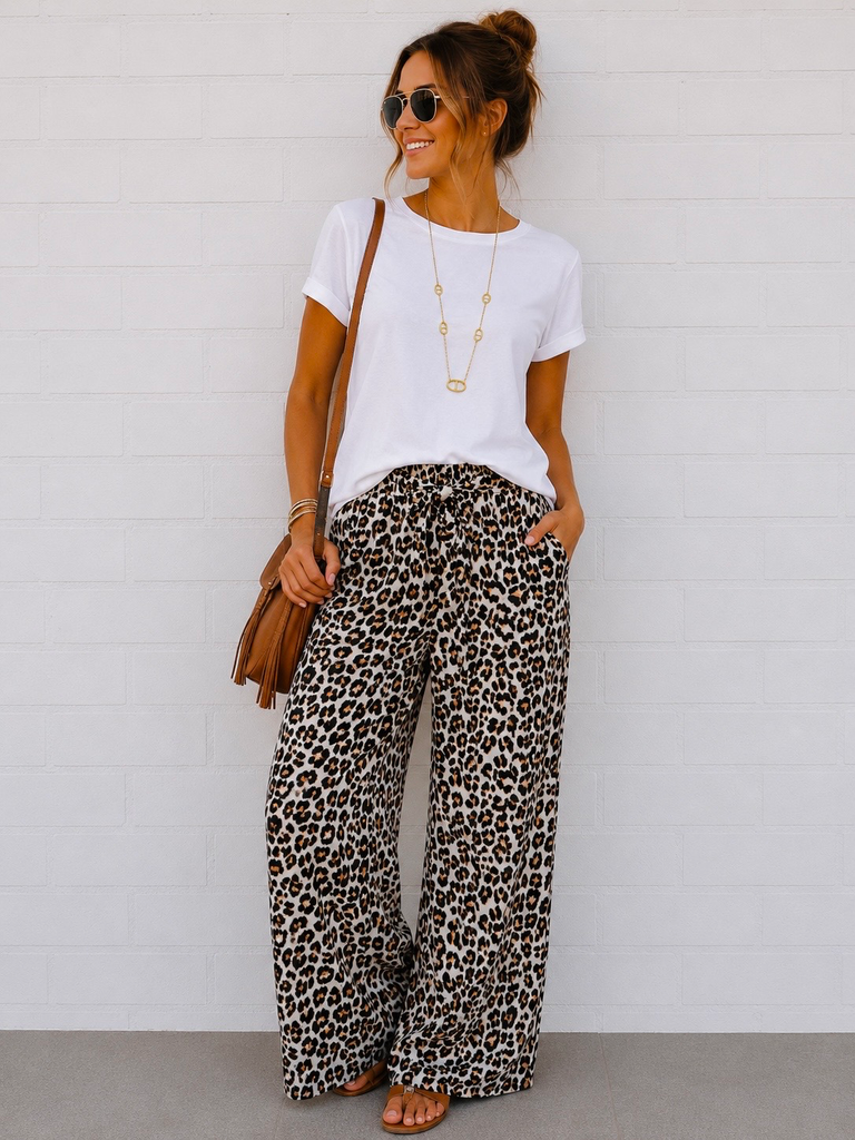 Pantalon Léopard - Noir et camel