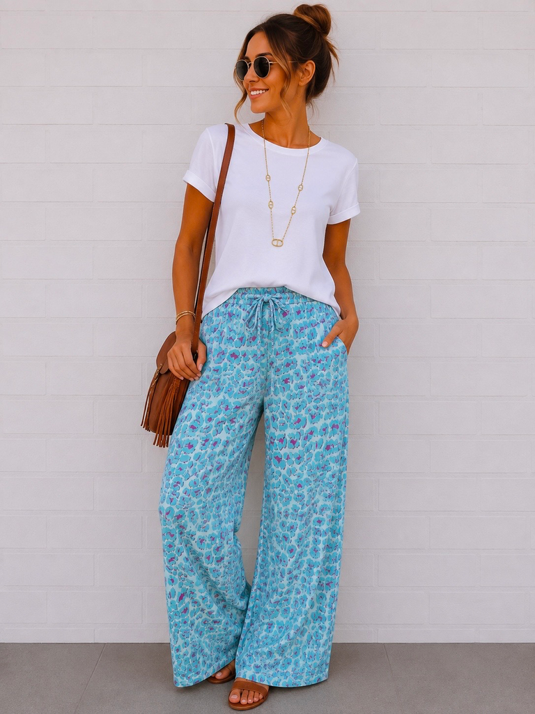 Pantalon léopard - turquoise