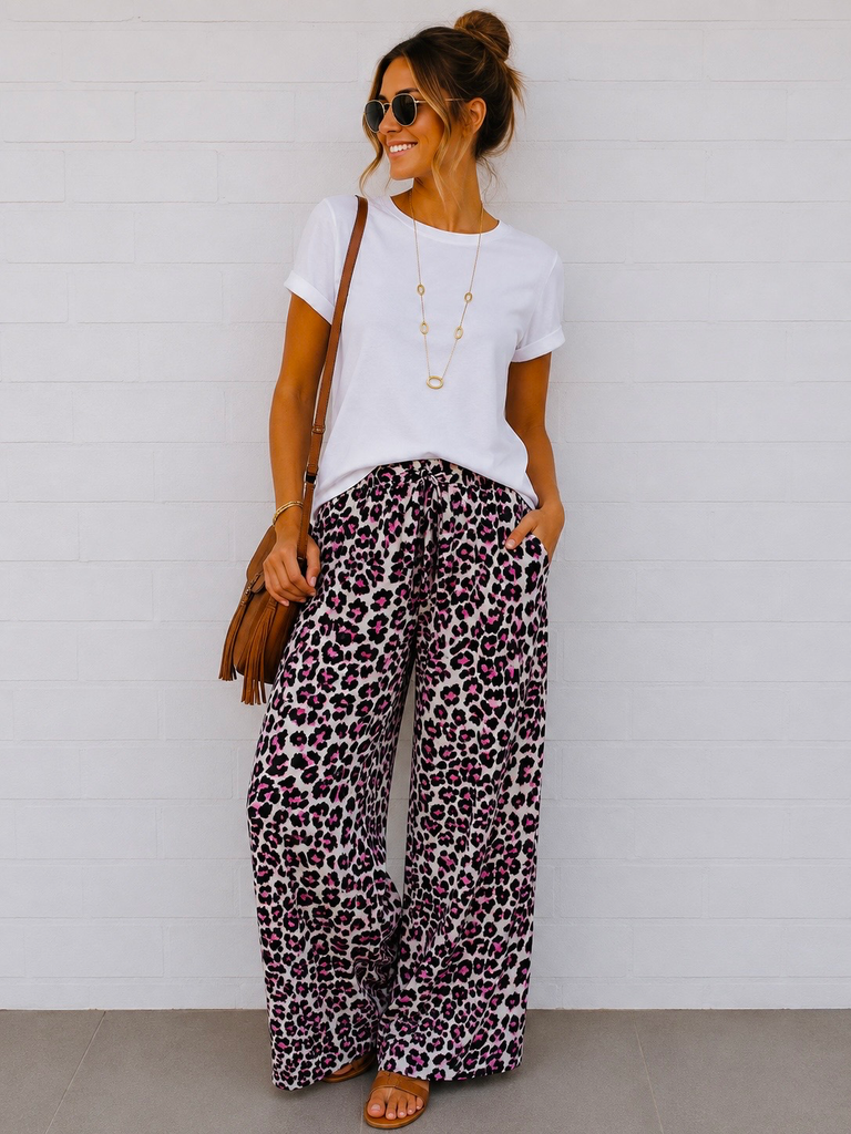 Pantalon léopard - noir et fushia