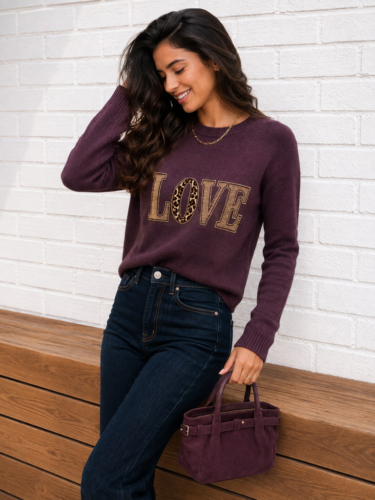 Pull Love - bordeaux