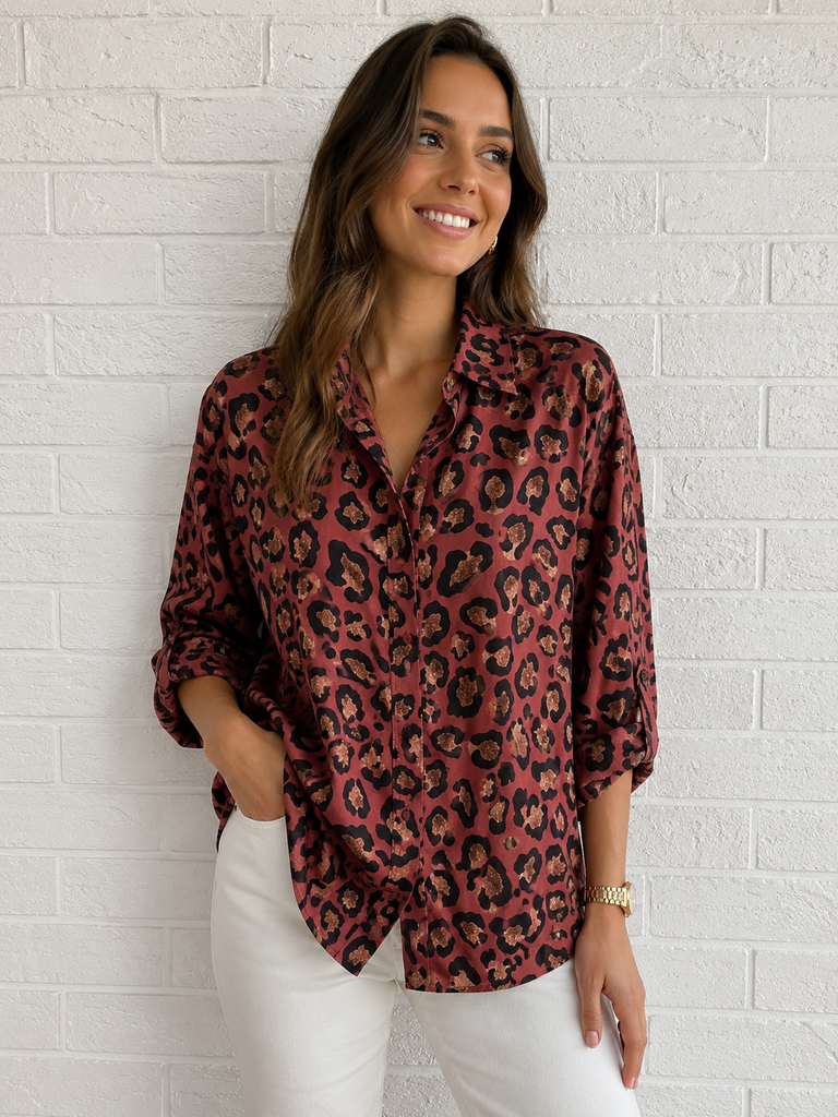 Chemise léopard - bordeaux
