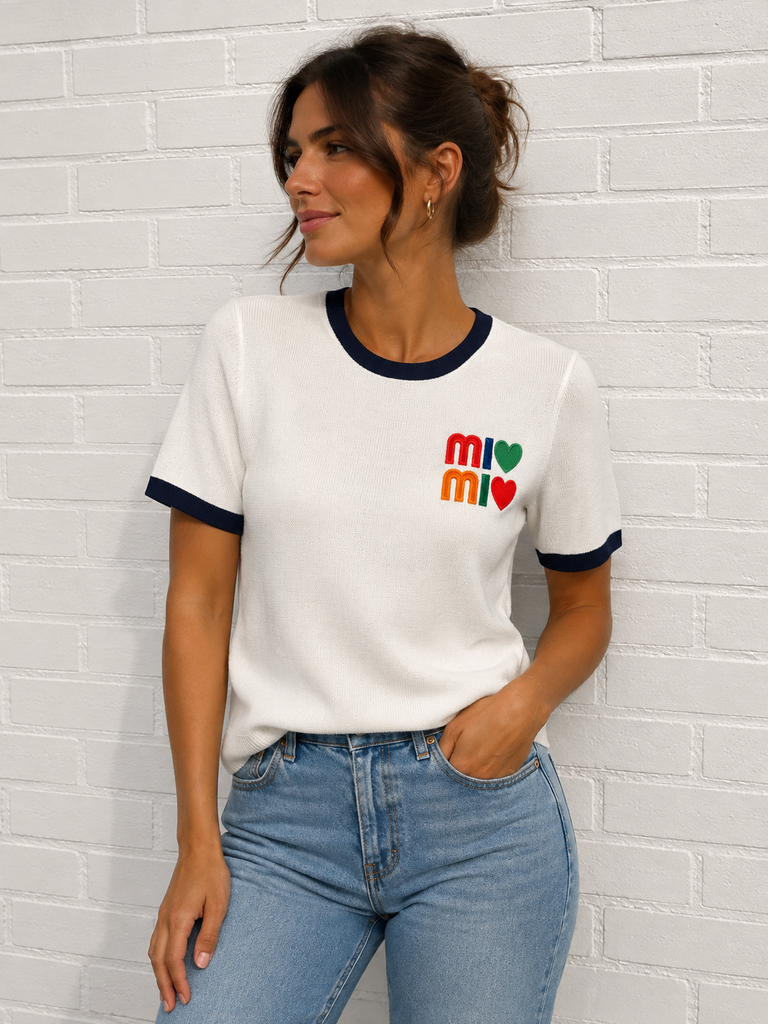 Pull mimi - blanc et bleu marine