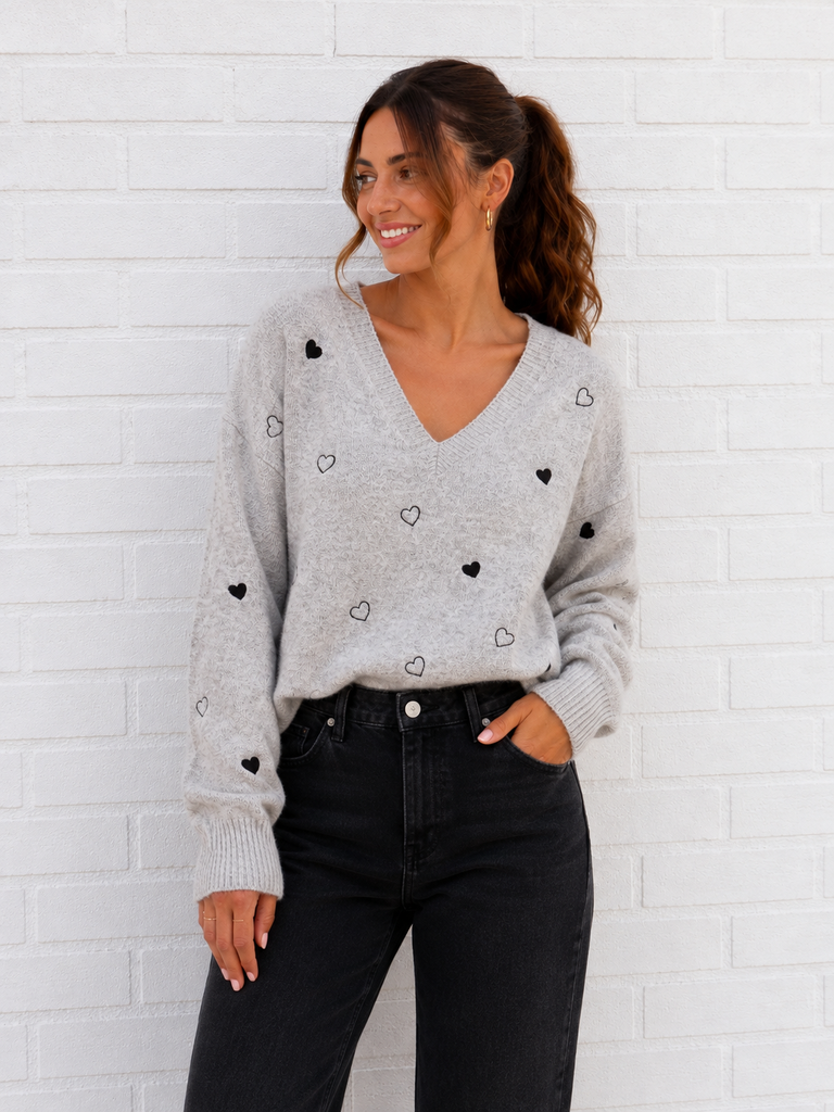 Pull coeur - gris
