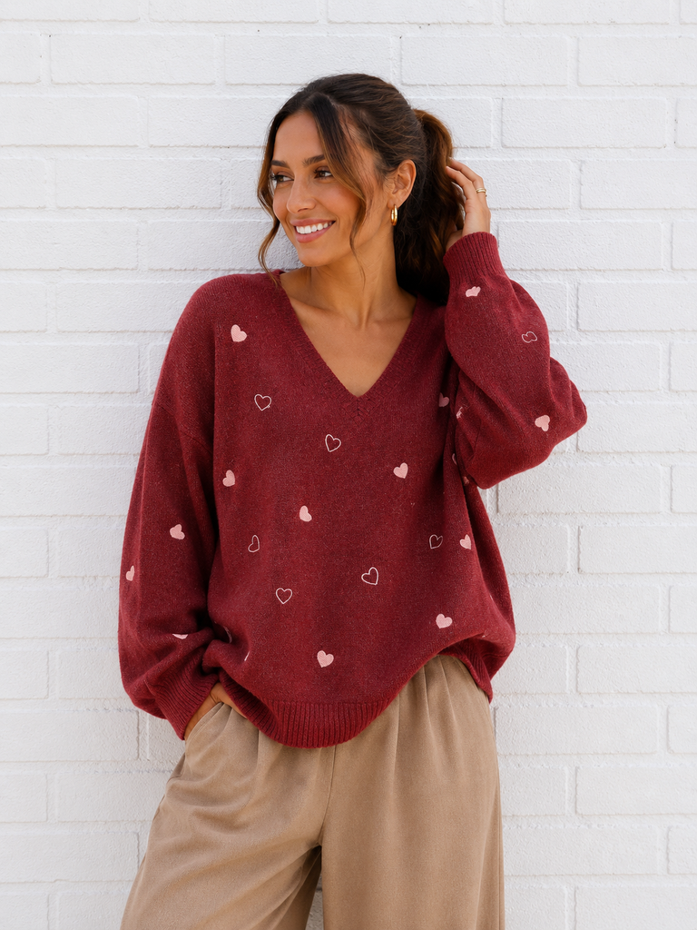 Pull coeur - bordeaux