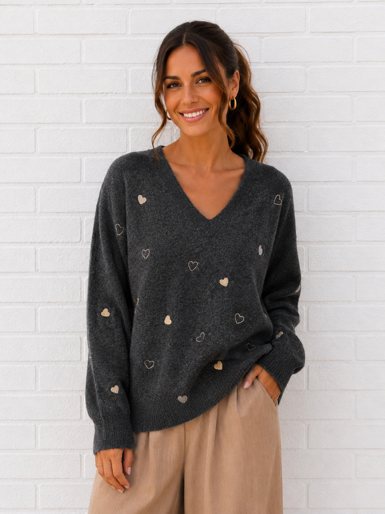 Pull coeur - gris foncé