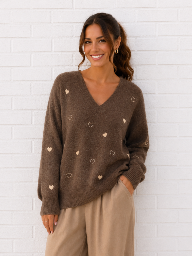 Pull coeur - chocolat