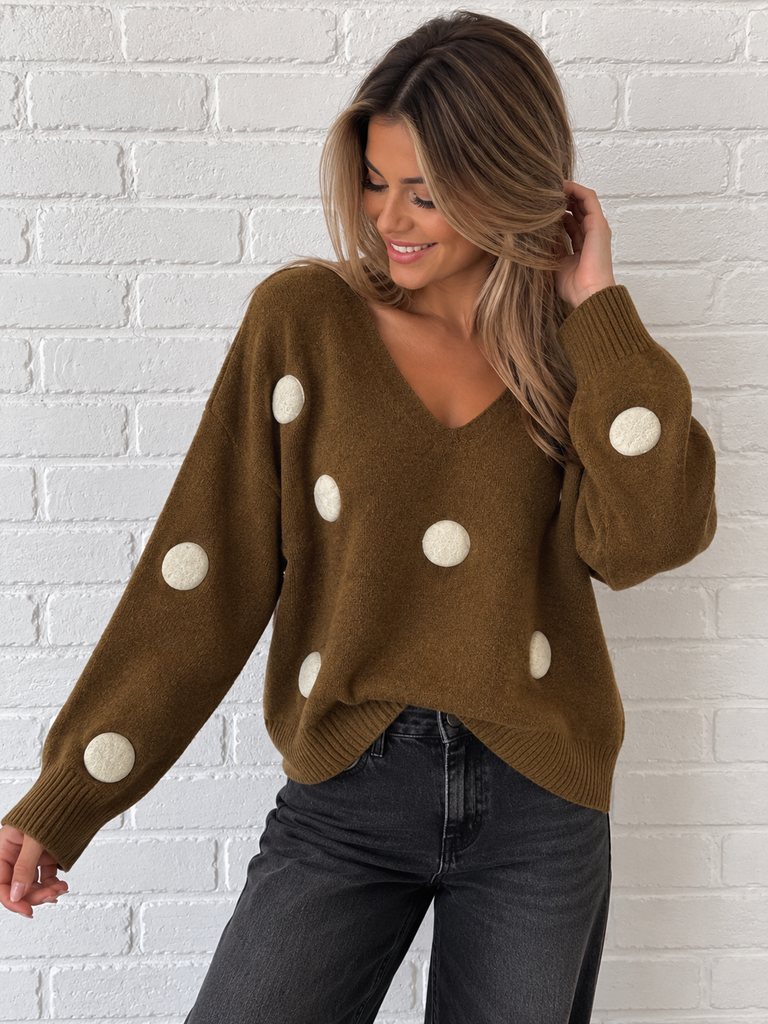 Pull à pois - brun