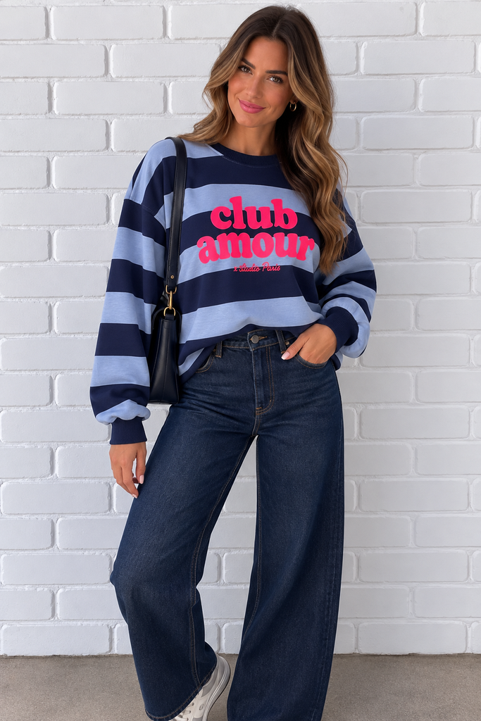 Sweat Club Amour - bleu ciel et bleu marine