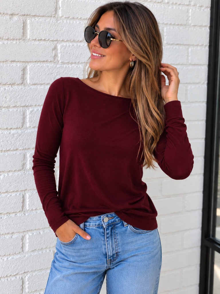 Blouse unie en cachemire - bordeaux