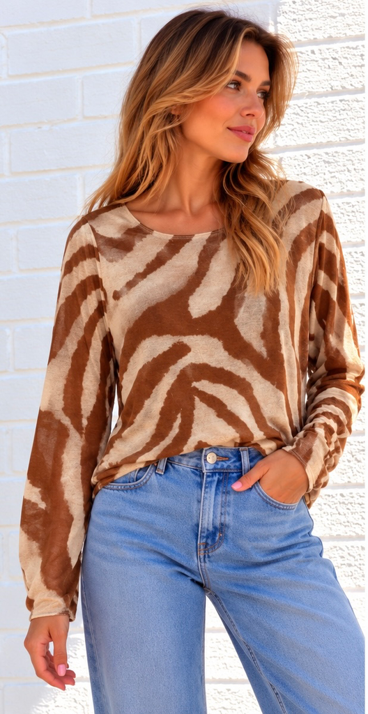 Blouse en cachemire zébrée - camel