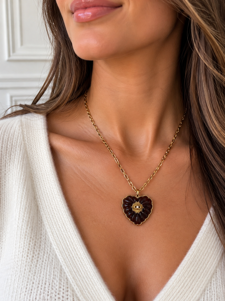 Collier coeur et œil - chocolat