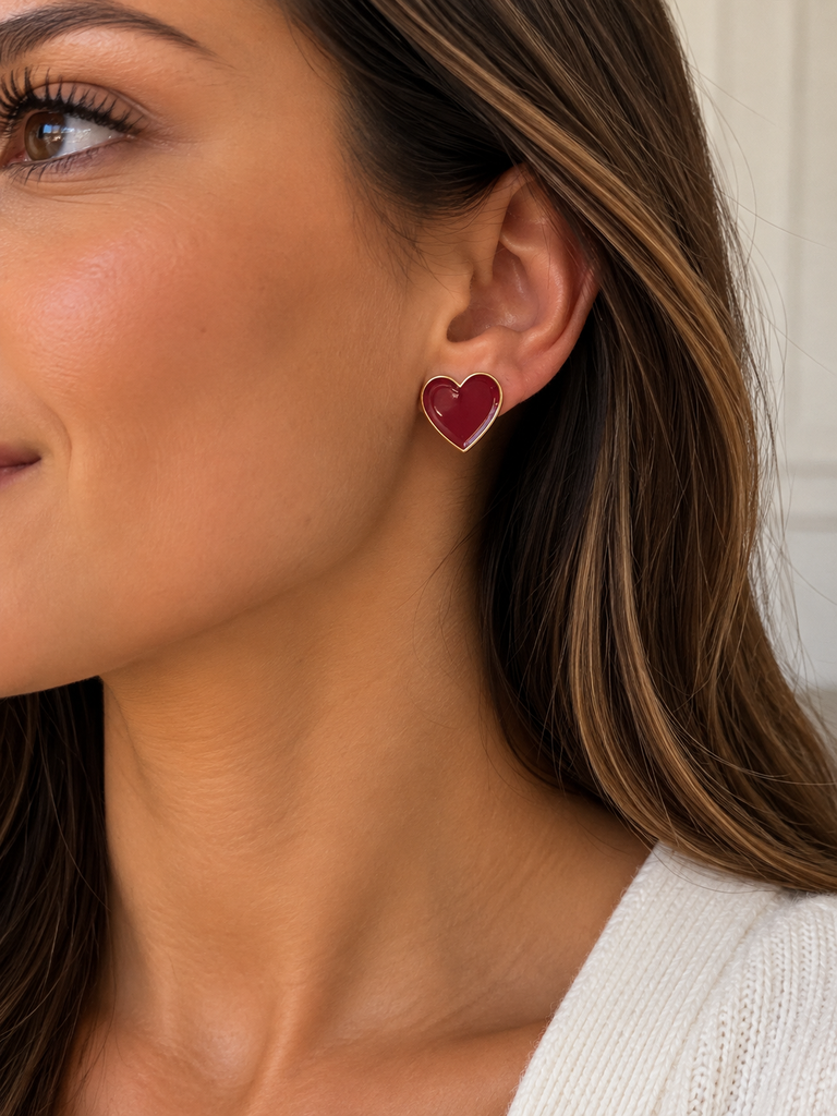 Boucles d’oreilles coeur - bordeaux
