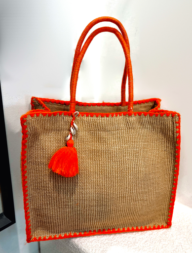 Sac cabas en raphia orange