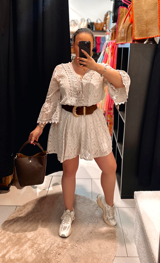 Combi-short en dentelle beige 