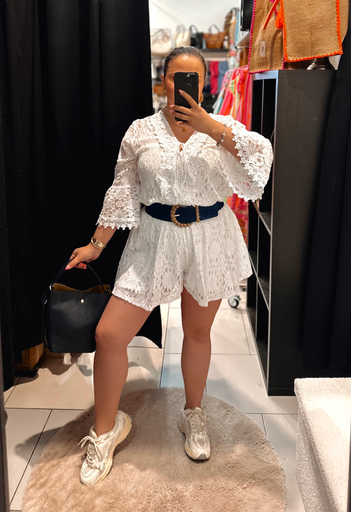 Combi-short en dentelle blanc