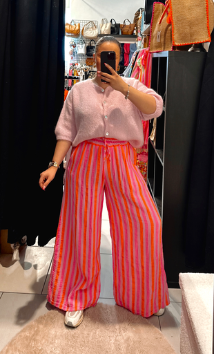 Pantalon à rayures orange et rose