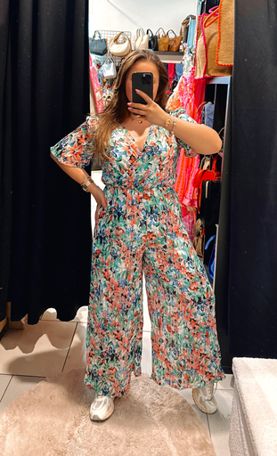 Combi-pantalon verte et rose