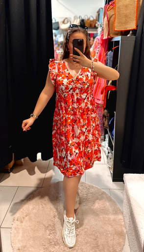 Robe courte fleurie rouge 