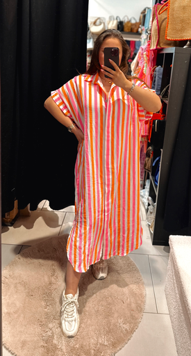 Robe à rayures orange et rose