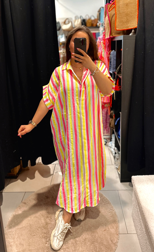 Robe à rayures jaune et rose