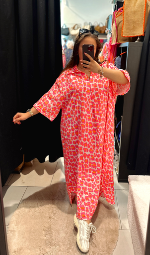 Robe en gaz de coton rose fluo