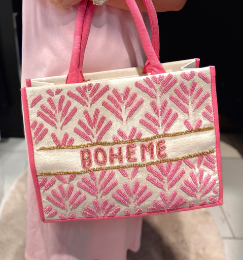 Sac perlé bohème rose