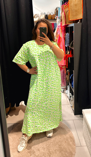 Robe t-shirt léopard verte fluo 