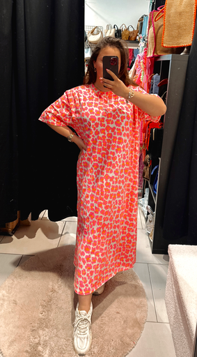 Robe t-shirt léopard rose fluo