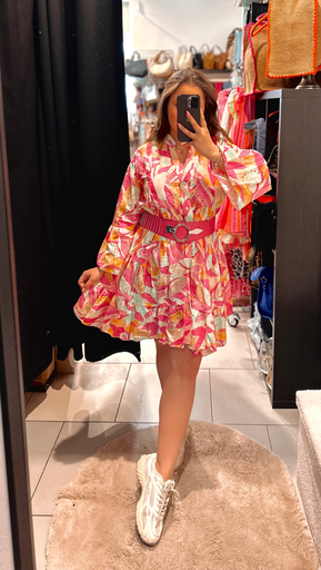 Robe courte ajourée fushia 