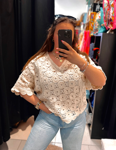 Pull ajouré beige 