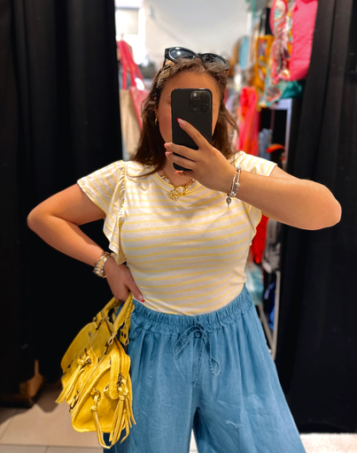 T-shirt ligné jaune et blanc 
