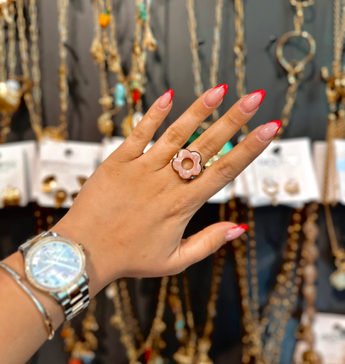 Bague fleur rose