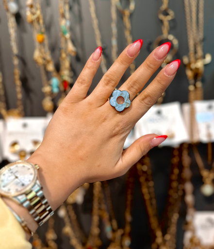 Bague fleur bleue