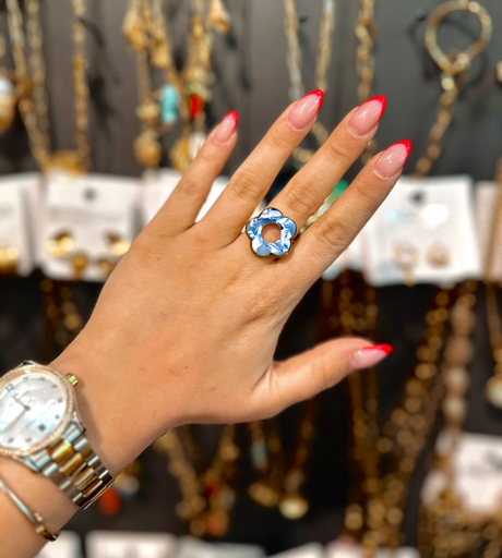 Bague fleur bleue marbrée 