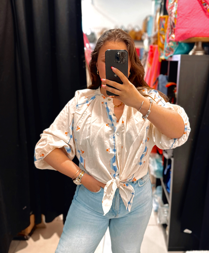 Chemise style lin bleue