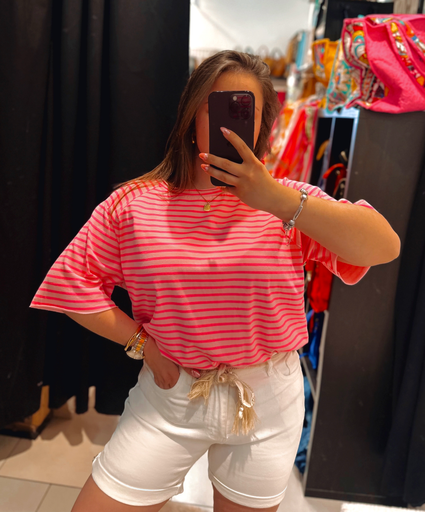 T-shirt ligné rose