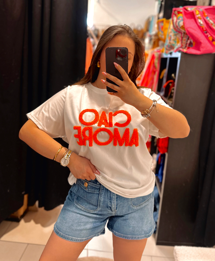 T-shirt Ciao Amore blanc et orange