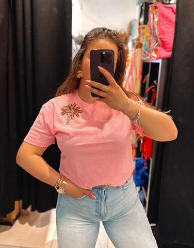 T-shirt ligné finement rose