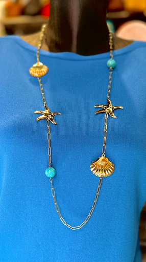 Sautoir étoile et coquillage turquoise
