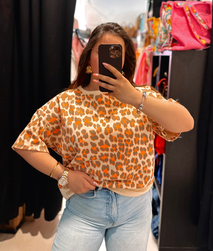 T-shirt léopard orange et beige 